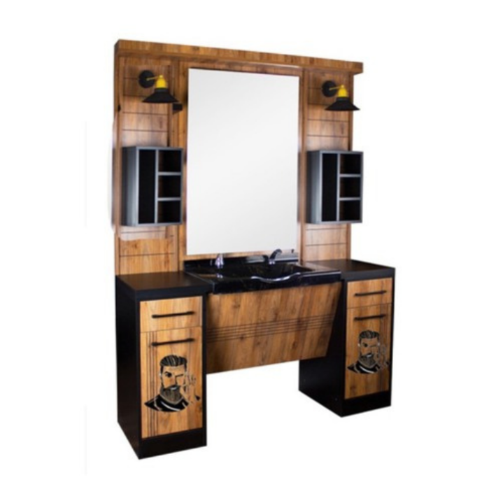 BARBER STYLING UNIT / MIRROR wood and black